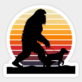 Bigfoot Walking her Dog Sticker